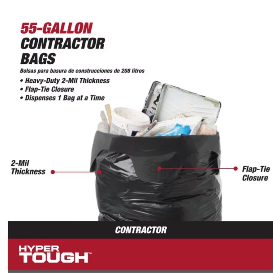 Hyper Tough 55-Gallon Flap Tie Contractor Bags, 2 MIL, 20 Bags