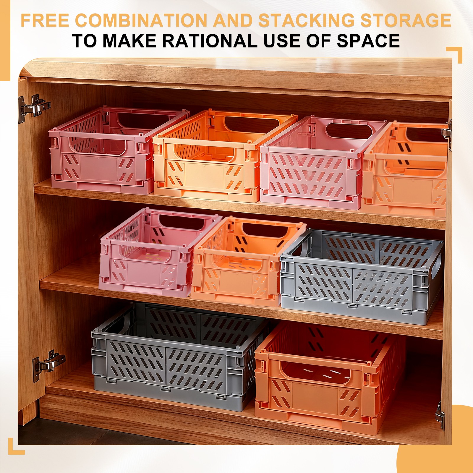 2Pcs Plastic Storage Baskets Stackable Bins(6 x 3.9 x 2.4″ Purple)