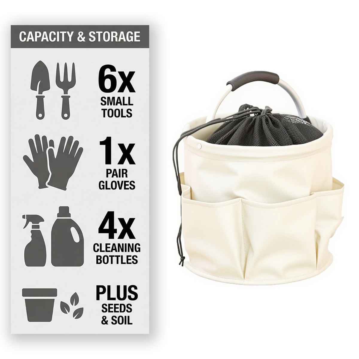 Cleaning Caddy Organizer Bag with Handle Waterproof Oxford Cloth Storage white