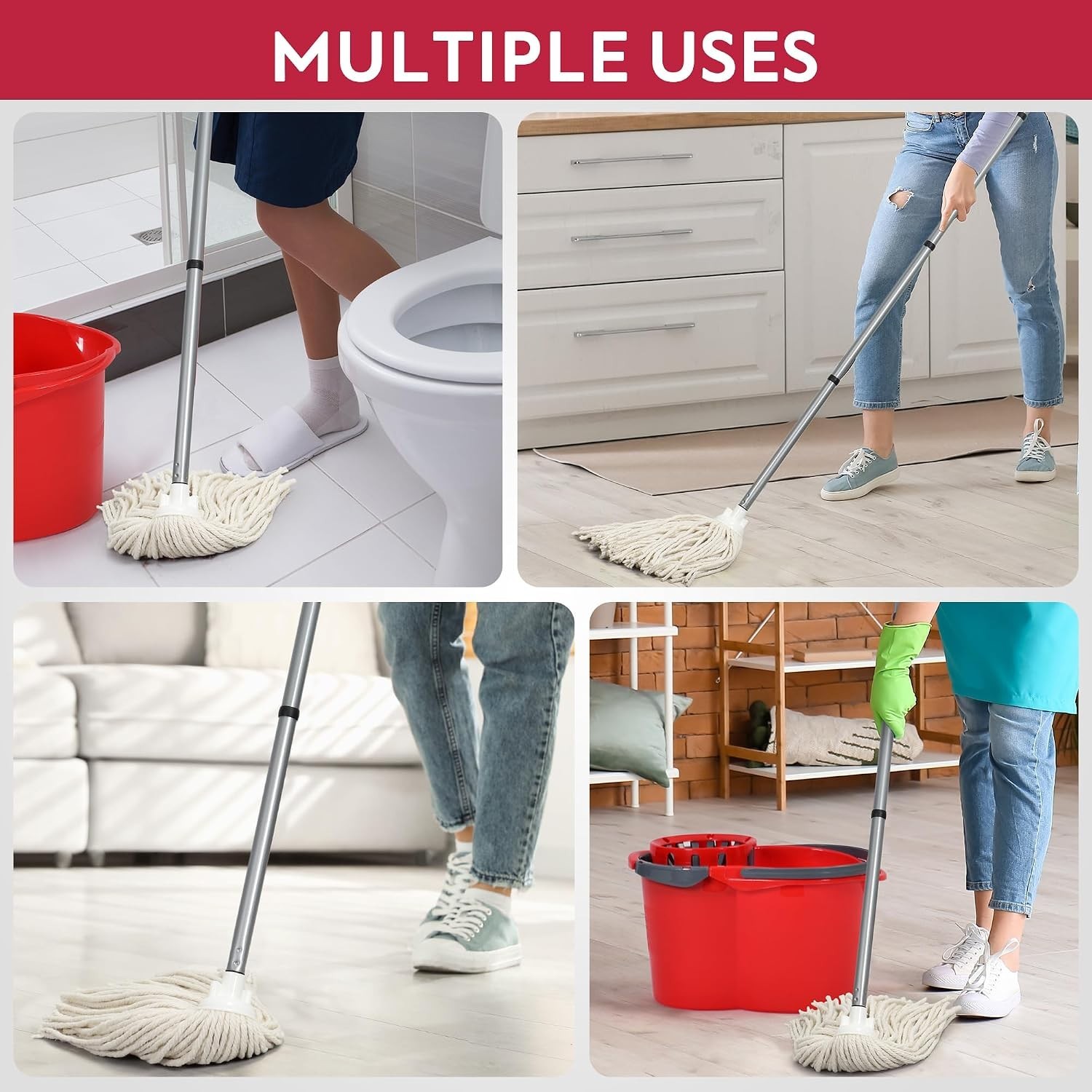 Matthew Cotton Mop with 54″ Stainless Steel Handle – Perfect for All Hard Floors