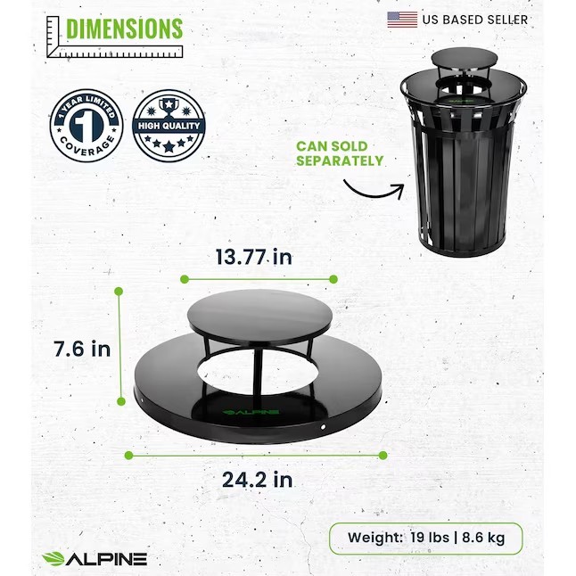 Alpine Industries Black Metal Outdoor Trash Can Lid