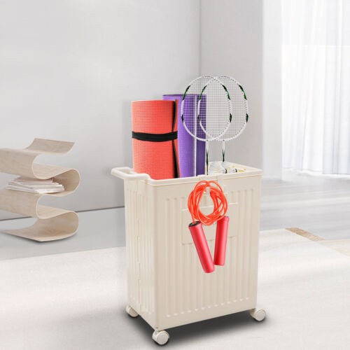 Foldable Storage Box With Wheels Removable Lid 39 × 25 × 52.5 cm Cream Yellow PP