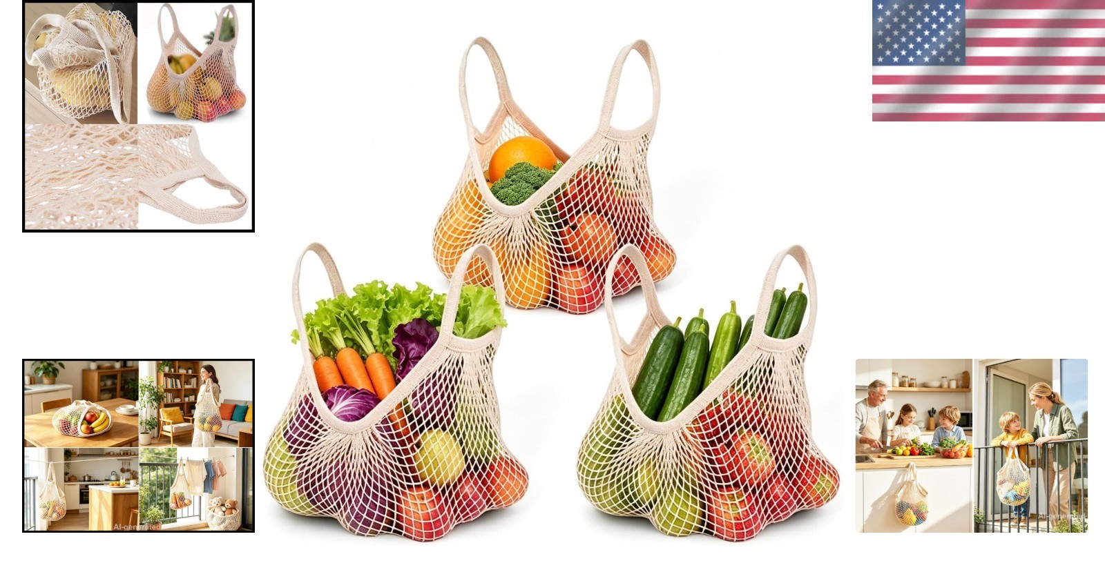 Stylish Beige Cotton Mesh Bags with Drawstring – Perfect for Sustainable Living