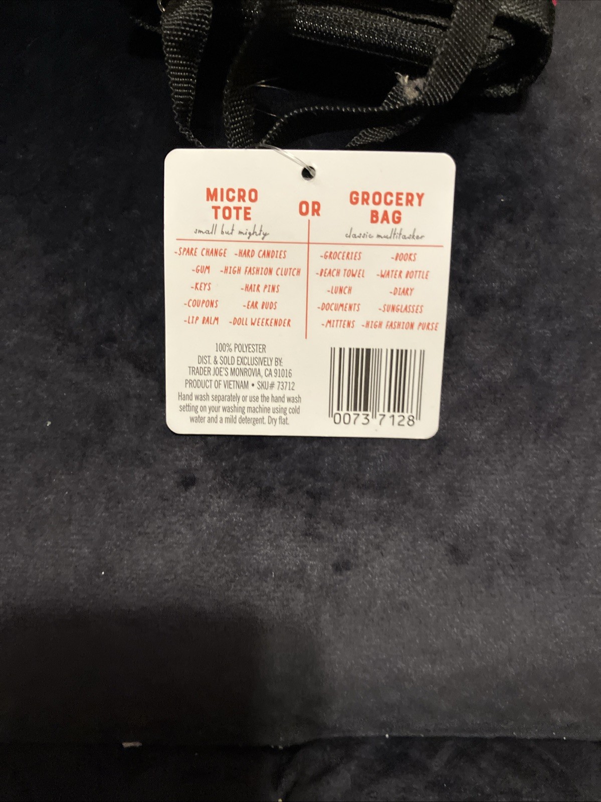 Trader Joe’s Micro Tote With Grocery Bag Red Black Polyester Zipper Small. MWT