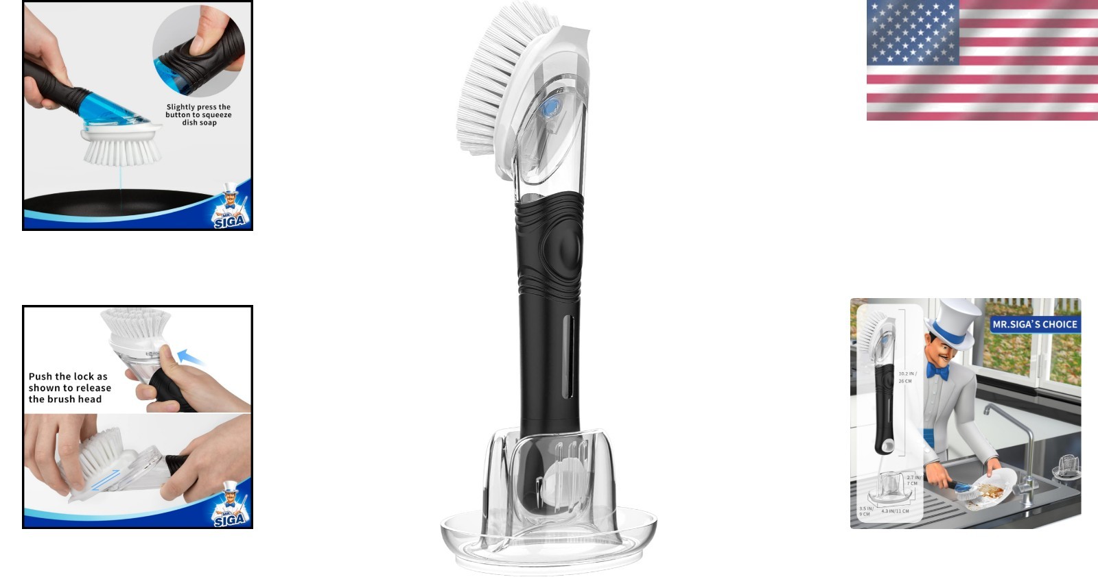 Ergonomic Soap Dispensing Dish Brush and Holder – Ideal for Effortless Cleaning