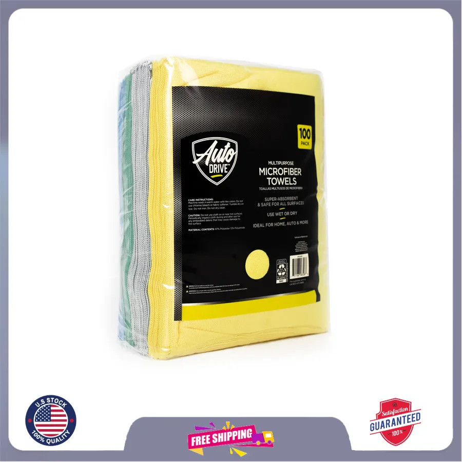 Auto Drive Multipurpose Microfiber Towels 12 x 16 Inch 100 Pack Cleaning Cloths