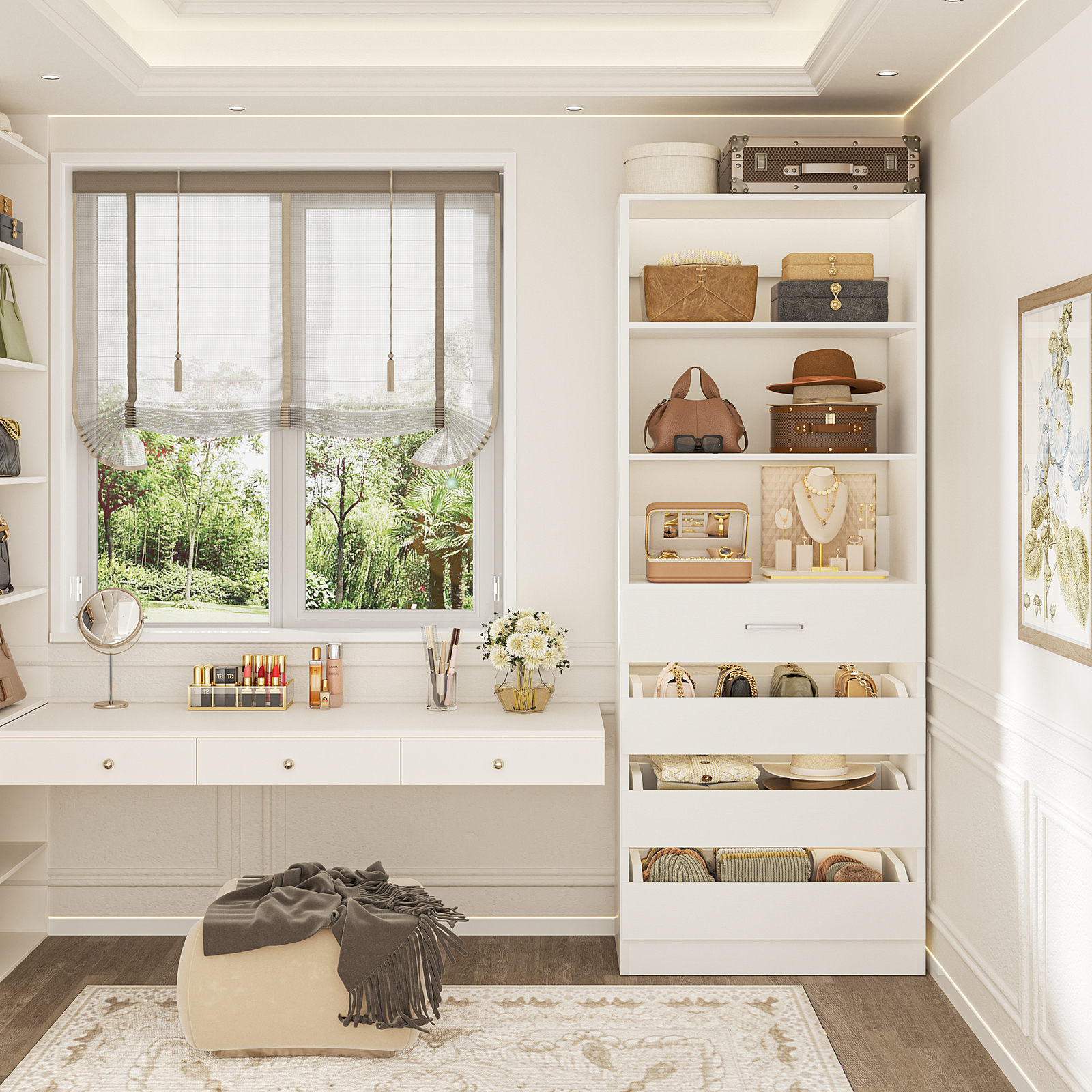 21.3” Freestanding Closet System with 4 Wood Drawers and 3 Storage Shelves