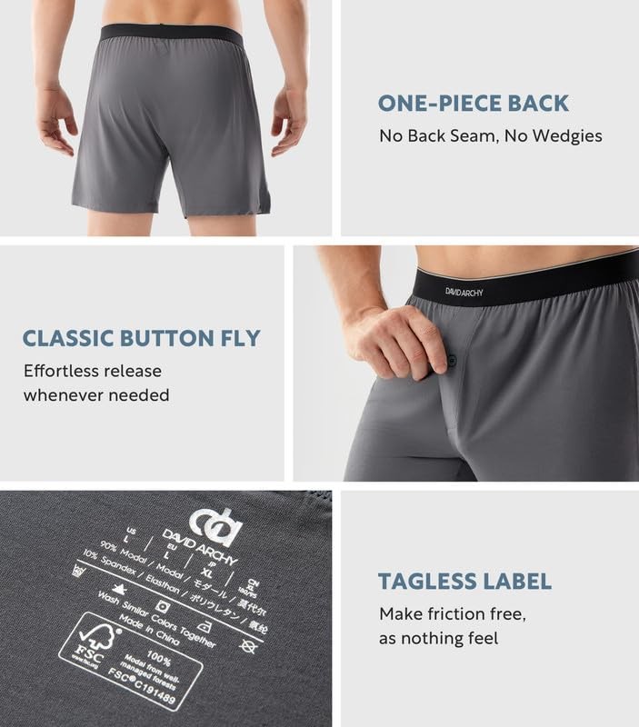 Men’s Modal Boxers, Ultra Soft Stretch Sleep Large Black/Dark Blue/Dark Gray