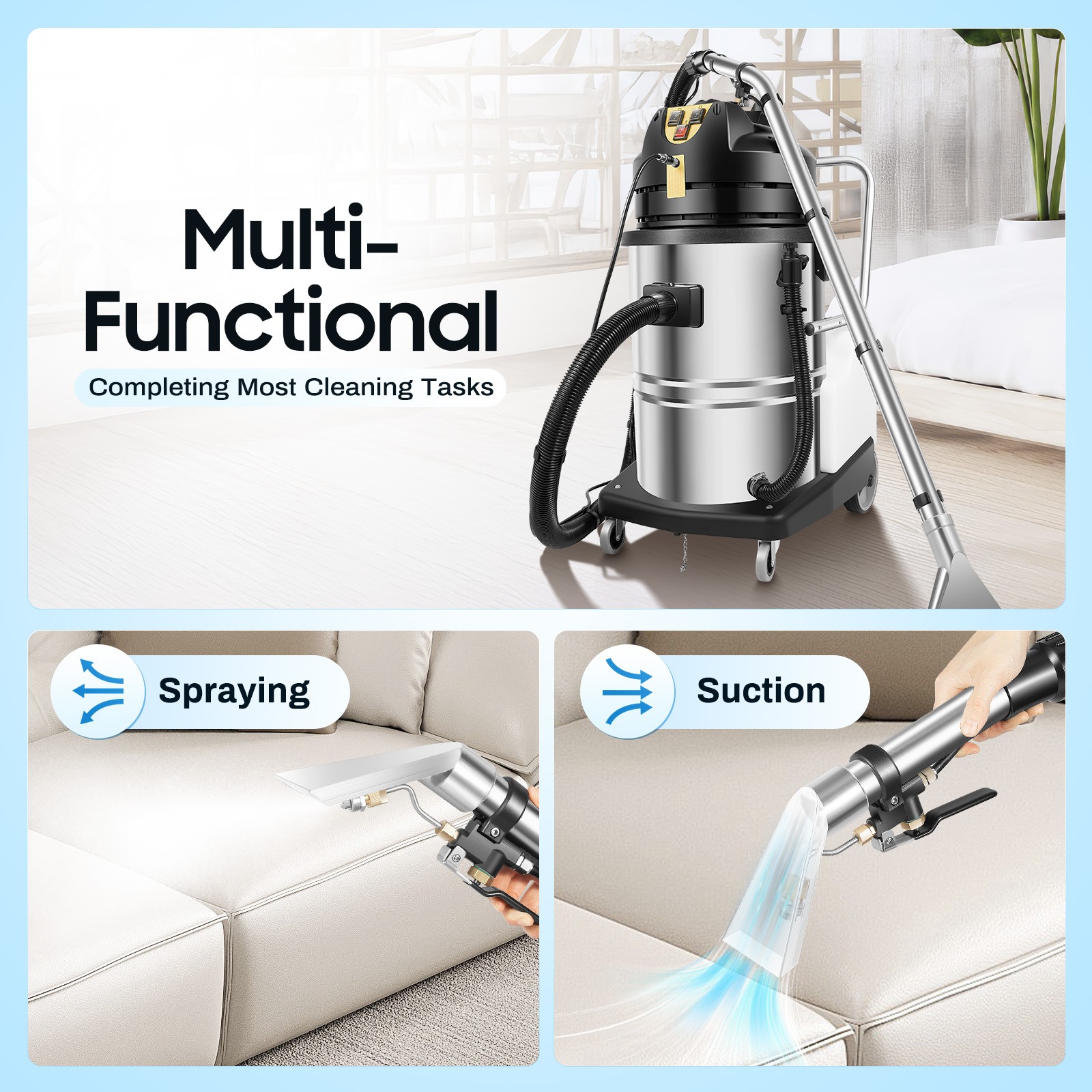 Commercial Carpet Cleaning Machine 3-in-1 Carpet Cleaner Vacuum Extractor 30~80L