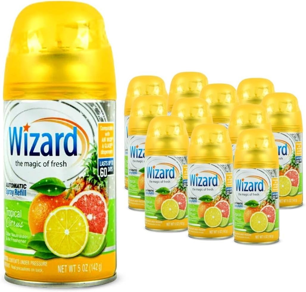 12 Pack Wizard 5oz Automatic Spray Refills Tropical Citrus Air Freshener