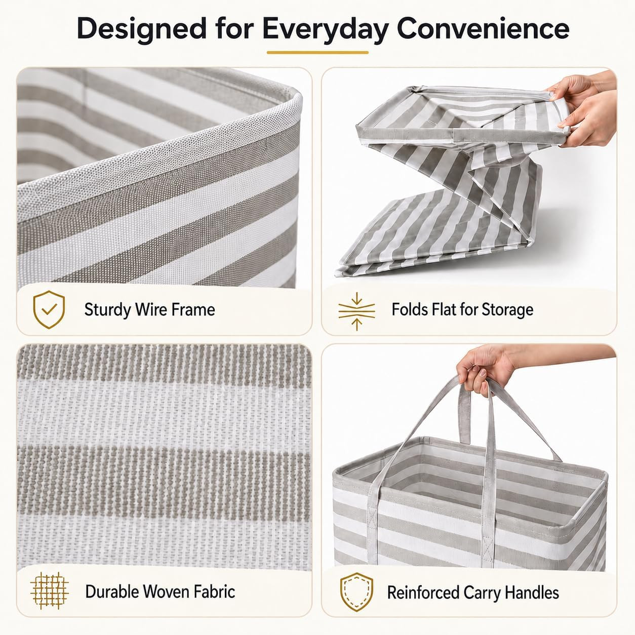 Large Waterproof Collapsible Laundry Baskets with Handles, 75L, Grey, 2 Pack
