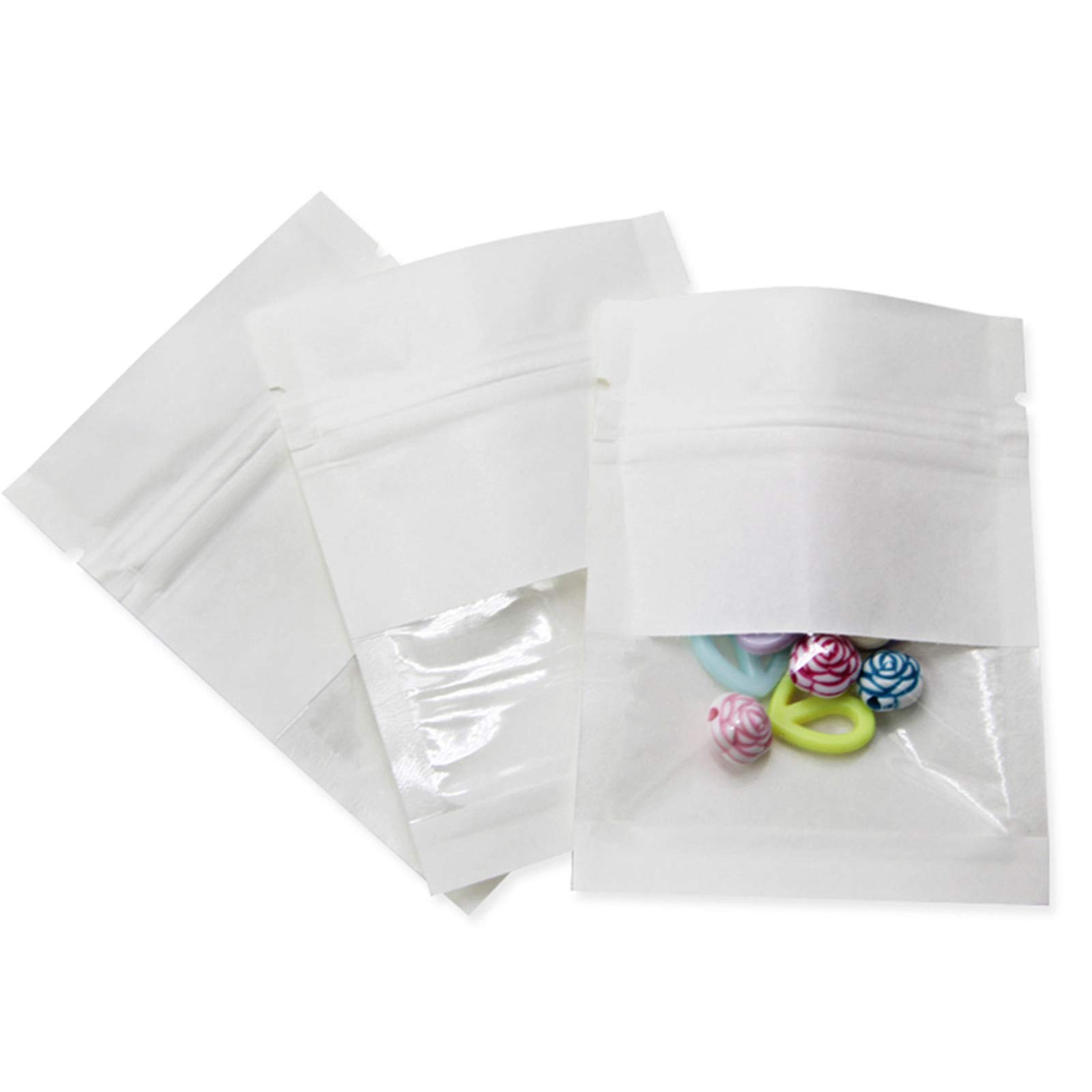 FERENLI 100Pcs Kraft Paper Window Bags Smell Proof 7x9cm (2.8″x3.5″), White
