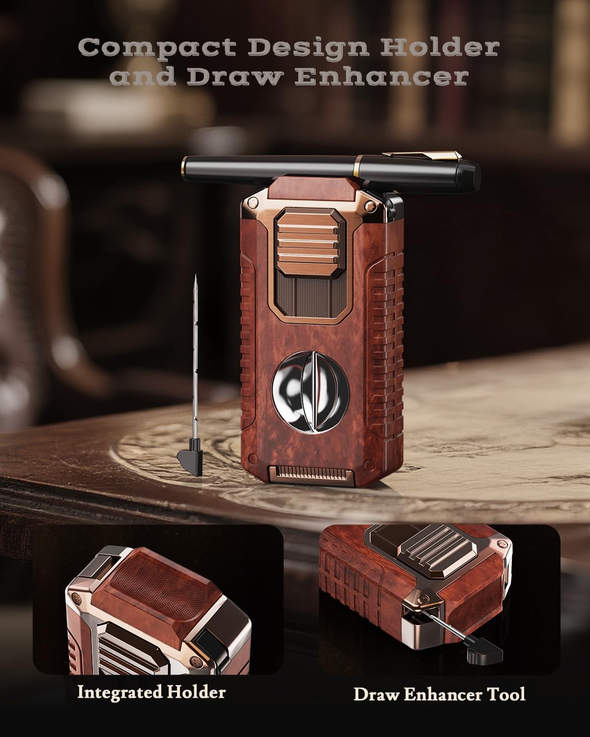 5-in-1 Torch Lighter with Cutter, Punch, 3.35*1.67*0.92 inches, Redwood
