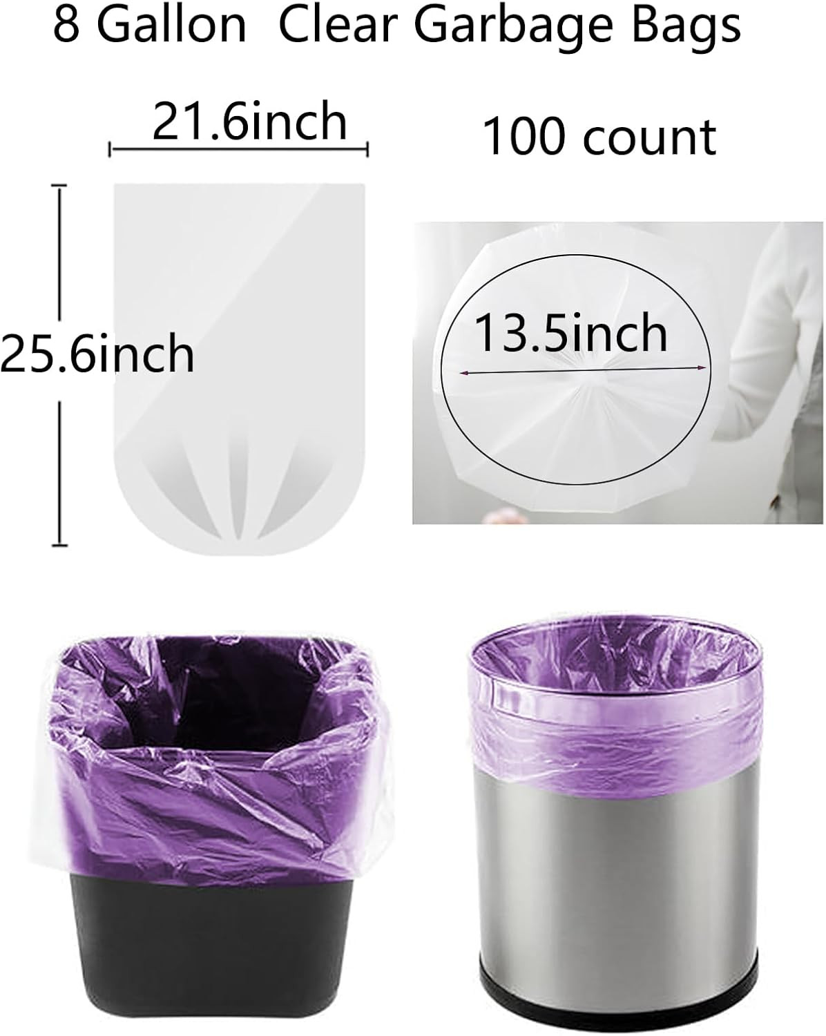 8 Gallon Trash Bags Colored – Extra Thick Medium Garbage Bags 1.1 mil Strong, Le