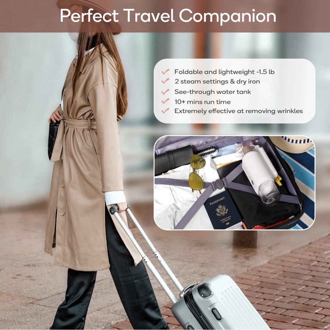 Newbealer Travel Garment Steamer 1200W White Gold 120V