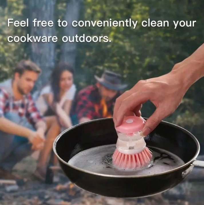 1 pc Kitchen Pot Cleaning Brush – Dishwashing Brush with Built-In Soap Dispenser