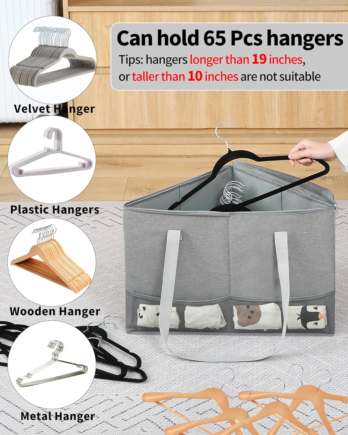 2 Pack Rigid Hanger Organizer, Triangle Storage Bin with Lid, Hanger Holder