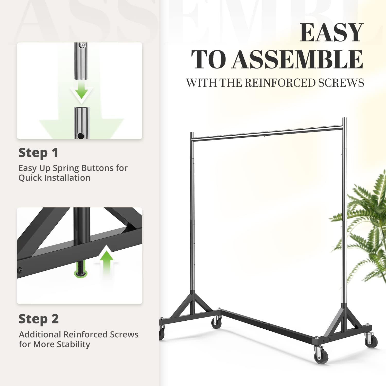 HOKEEPER Heavy Duty Commercial Z Base Clothes Garment Rack Adjustable Add on Bar