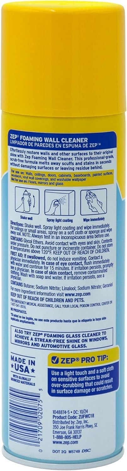 Zep ZUFWC18 Foaming Wall Cleaner, 18 oz, Clear