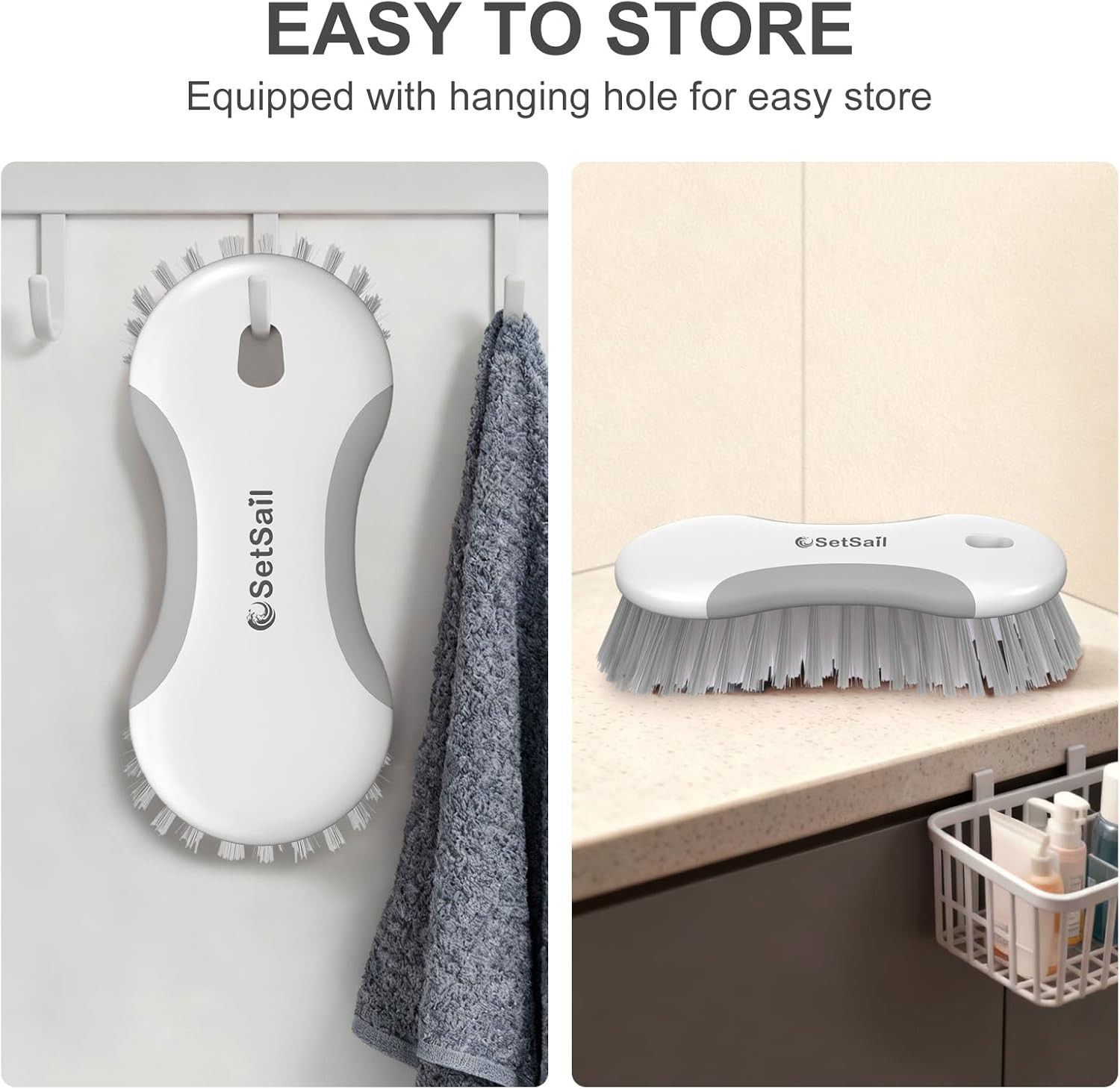 Multi-Purpose Scrub Brush of 2 Pack, Gray | Stiff Bristles Cleaning Brush with N