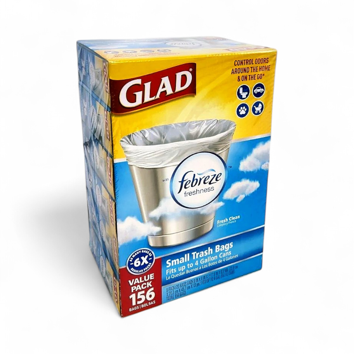 Glad Small 4-Gallon Twist-Tie White Trash Bags, Fresh Clean Scent – 156 Count