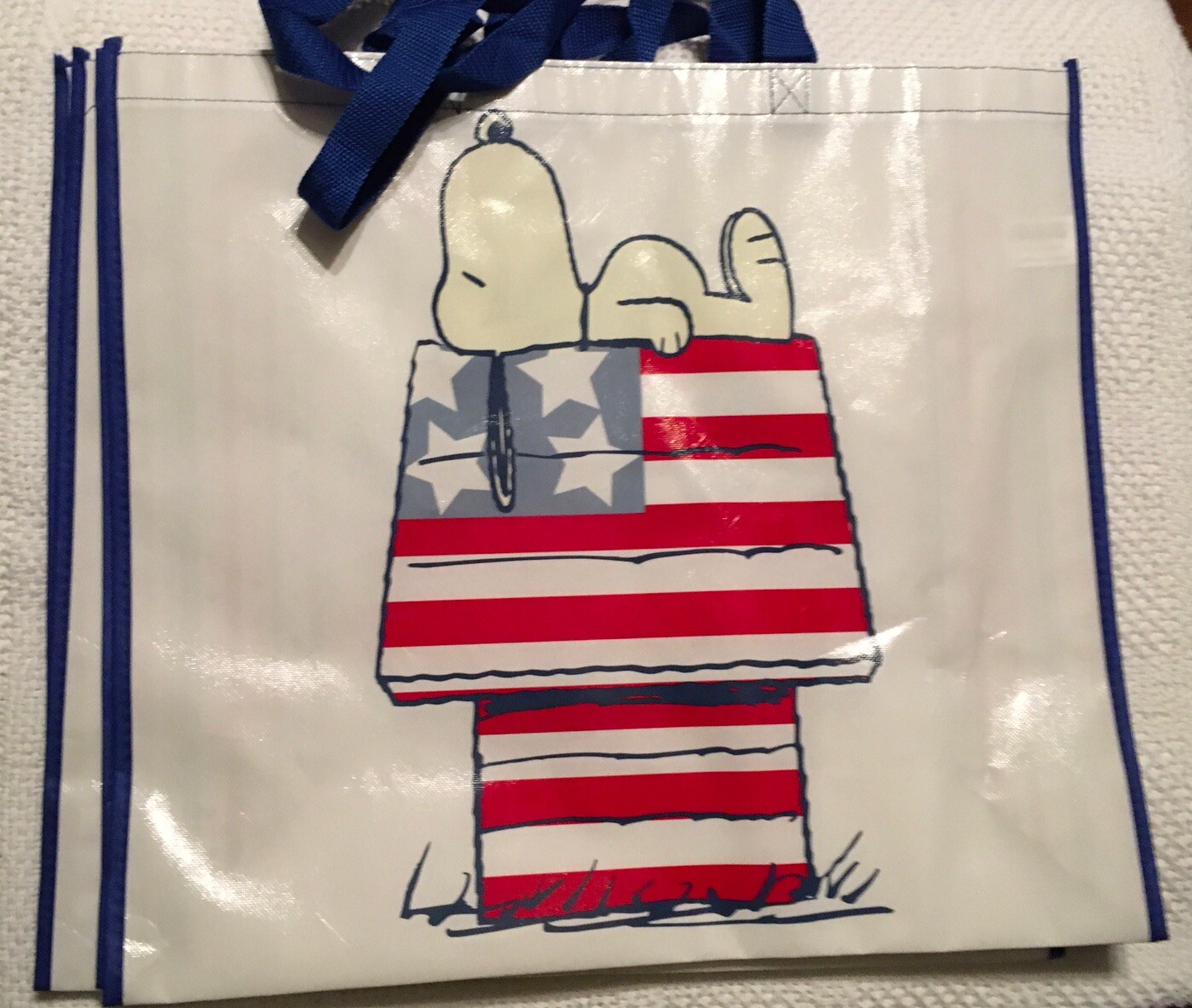 PEANUTS American Patriotic Set 2 SNOOPY Reusable SHOPPING BAGS 19.5 X 17.5” NWT