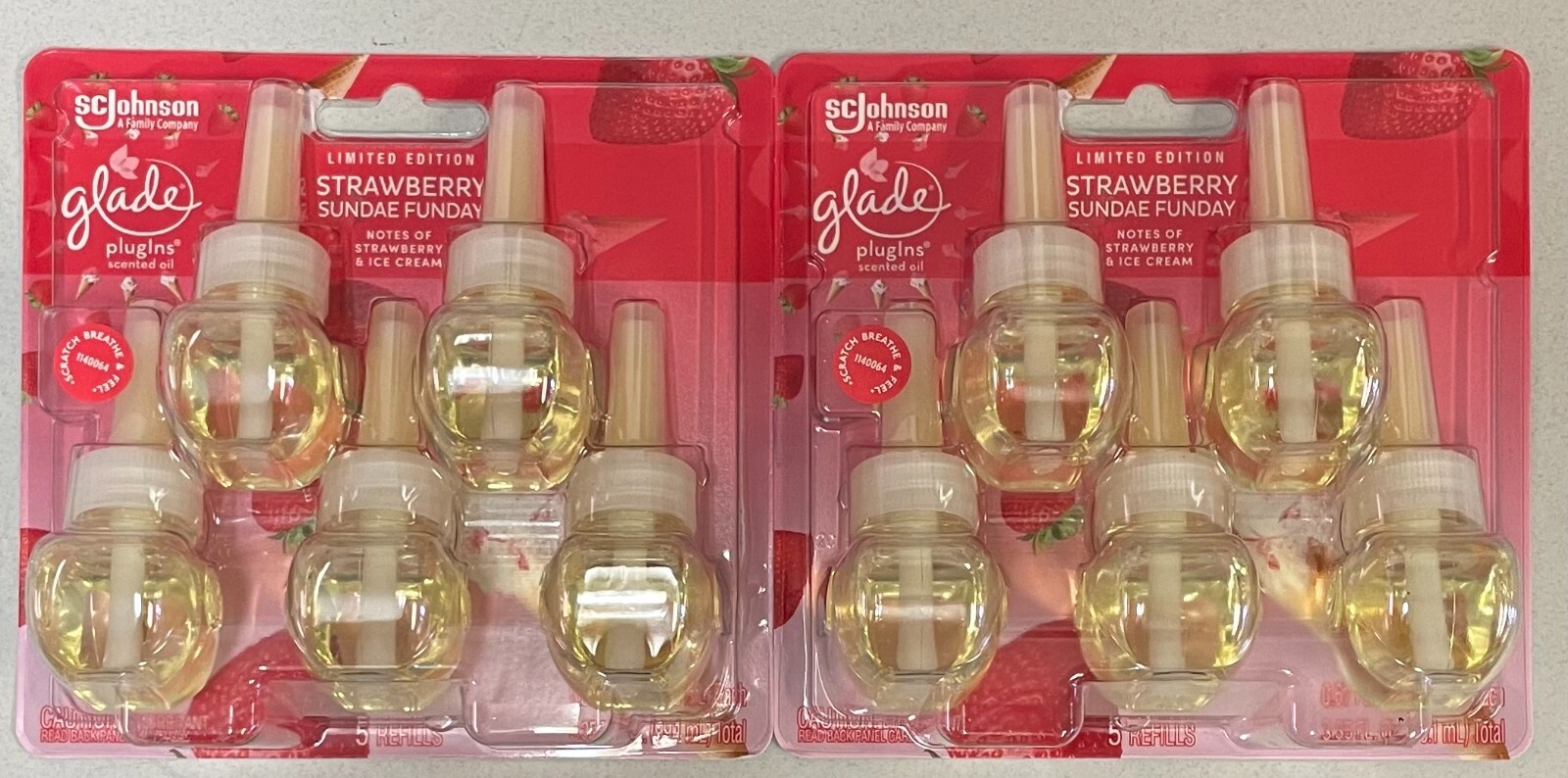 10 Glade STRAWBERRY SUNDAE FUNDAY Plugins Refills 5 x 2 packs