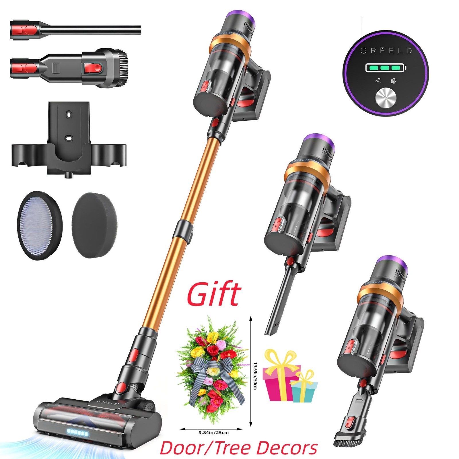 Hompany Cordless Vacuum Cleaner Stick 50KPA 6-in1 Lightweight Rechargeable 60min