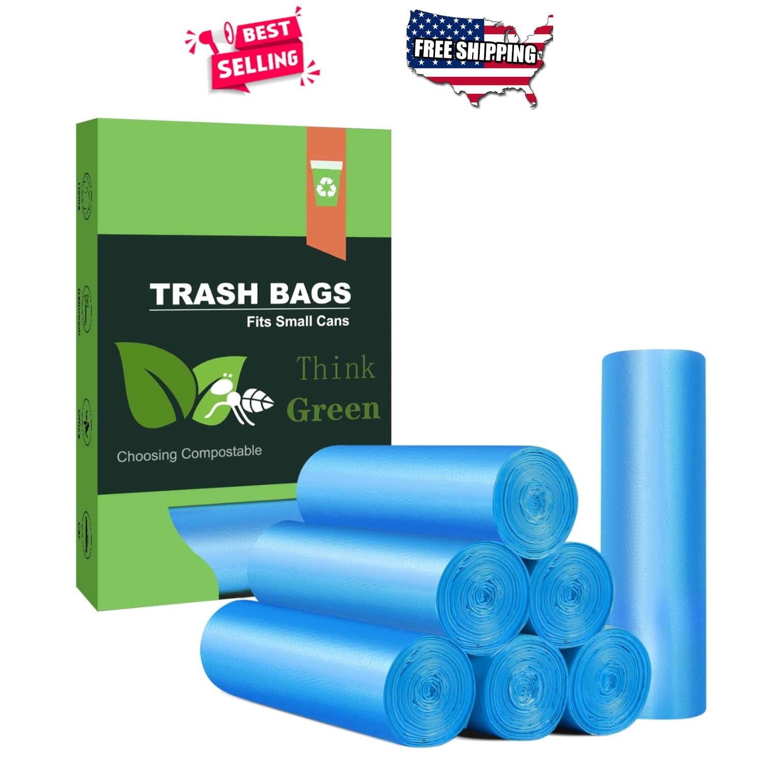 Small Trash Bags 4 Gallon Compostable Biodegradable Leak Proof Blue 100 Count