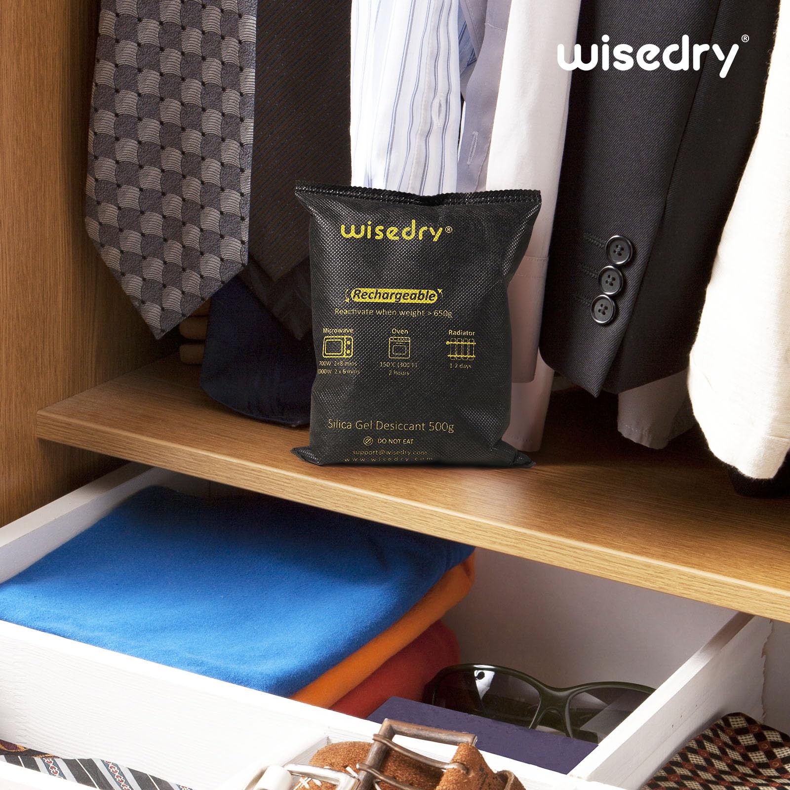wisedry 2 x 500 Gram [2.2 lbs] Rechargeable Silica Gel Car 500 Gram, Black