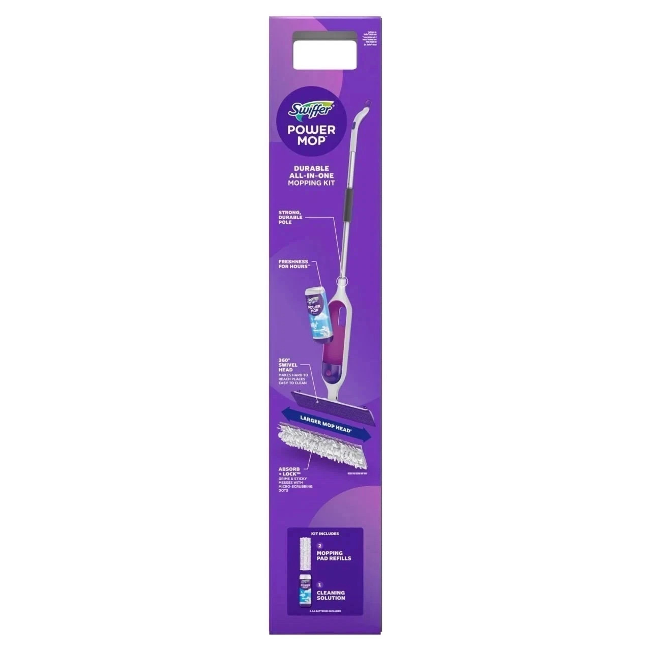 Swiffer Power Mop Kit with Refill, Unscented, 1 Handle + 1 solution & 2 Pads