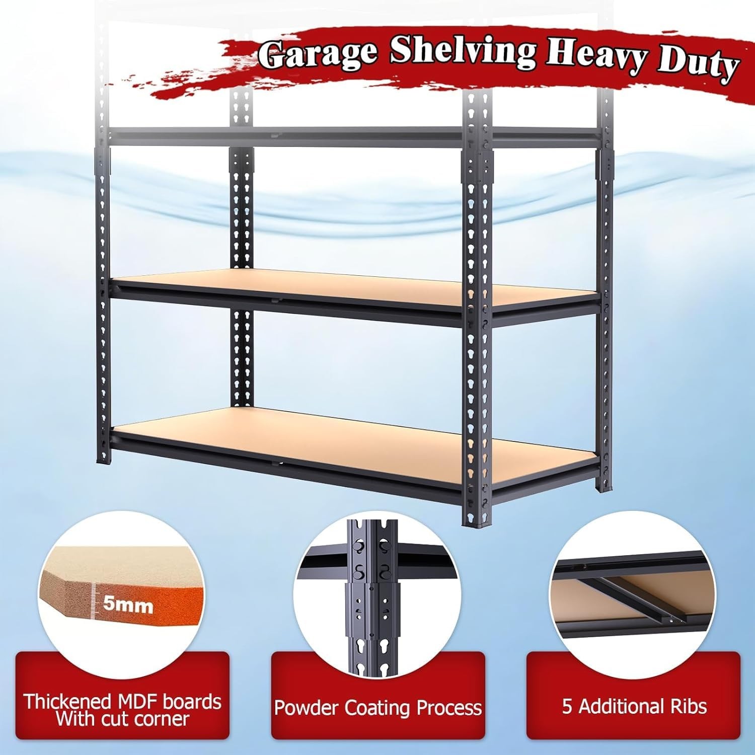 ZEUKMXOO Heavy Duty Garage Shelving 5 Tier Garage Storage Shelves 2400LBS