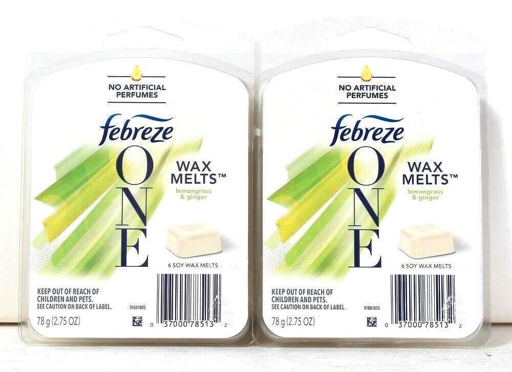 2 Packages Febreze One 2.75 Oz Lemongrass & Ginger 6 Cubes Soy Wax Melts