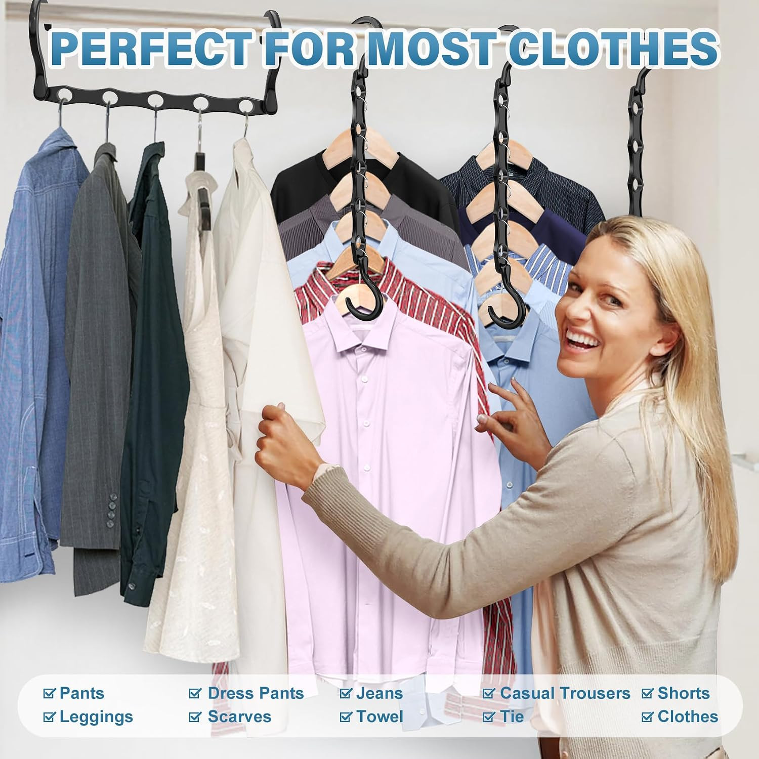 24 Pack Hangers Space Saving Magic Plastic Hanger Organizer Dark Black | Shirt S