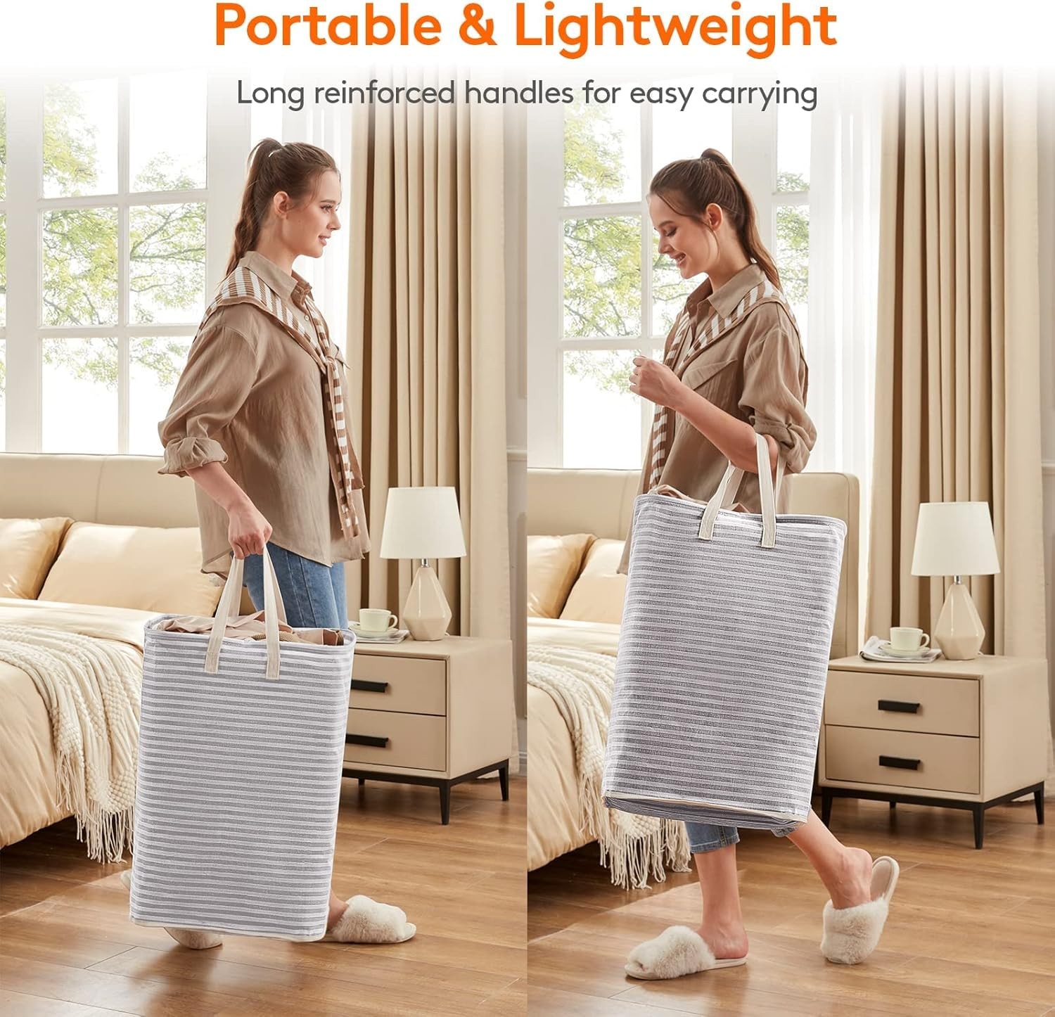 2 Pack Laundry Basket 80l Each, Collapsible Clothes Hamper With Reinforced