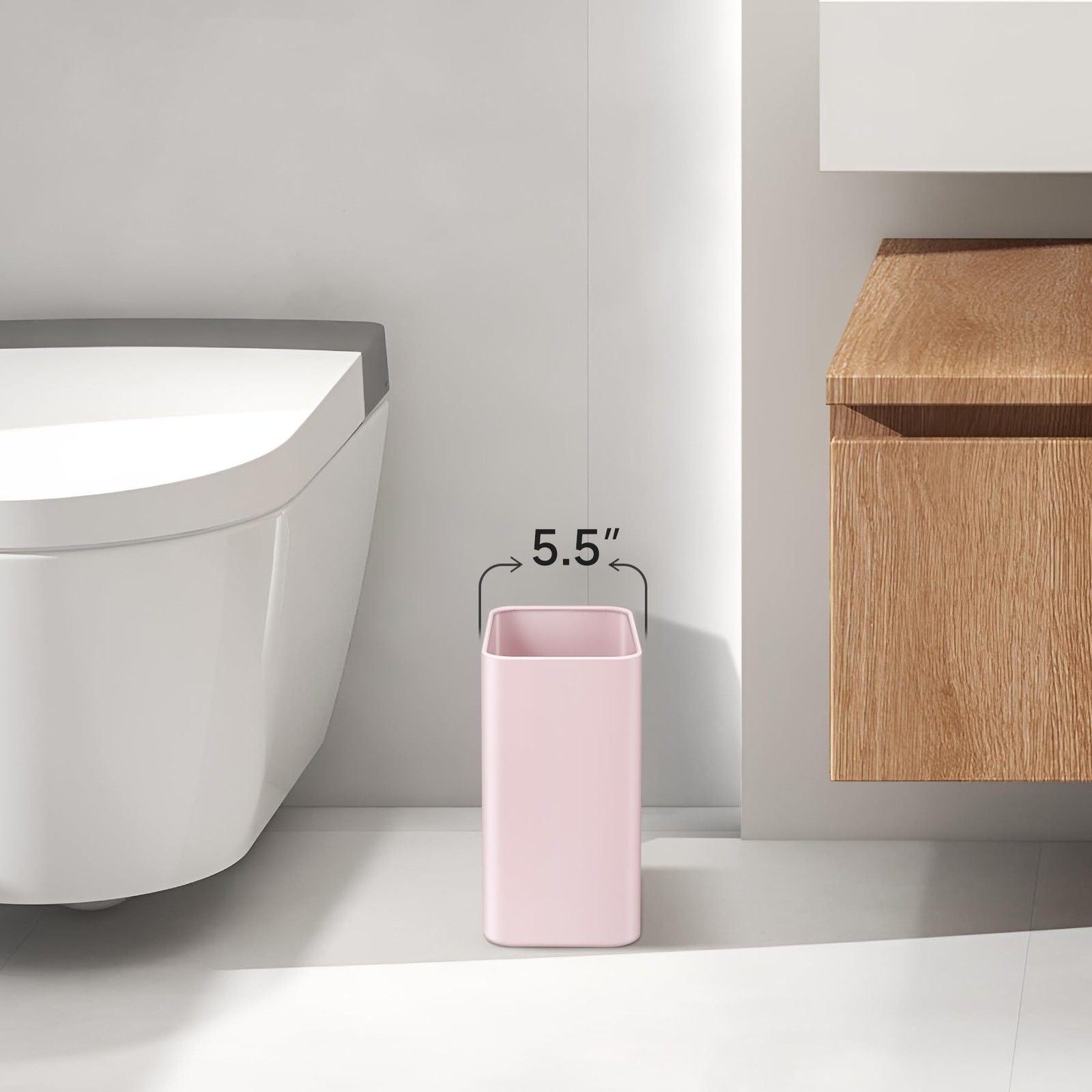 1 PC Small Metal Trash Can 2.1 Gallon Slim Wastebasket Garbage Bin Pink Sink