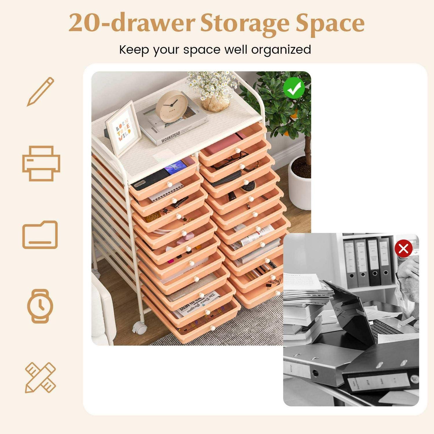 Costway 20 Drawers Rolling Cart Storage Scrapbook Paper Studio – See Details