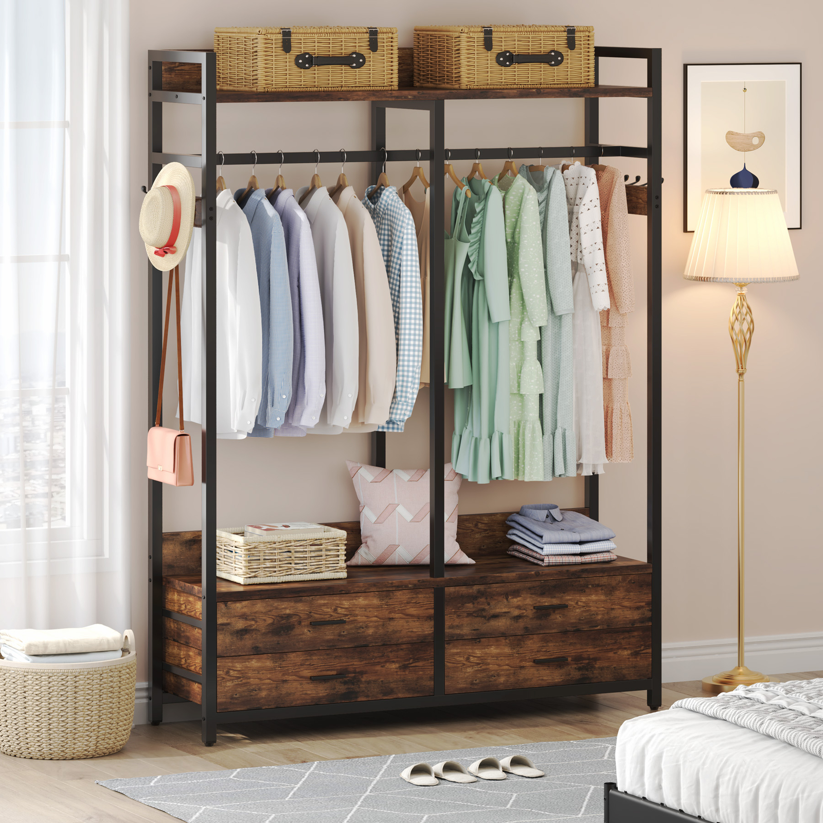 Tribesigns Closet Organizer with 4 Large Drawers, Clothes Garment Rack with Hook