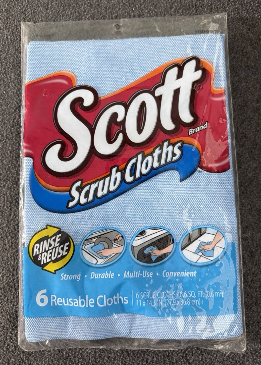 2007 NEW Kimberly Clark SCOTT Brand Scrub Cloths 6 Reusable Blue Towels 11″x14½”