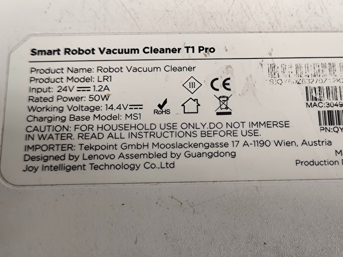 Lenovo LR1 Smart Robot Vacuum T1 Pro – For Parts, Not Working
