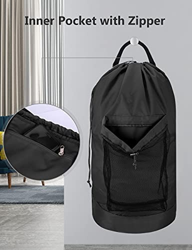 Backpack Laundry Bag 115L Large Hamper w/ Shoulder Straps Drawstring Black