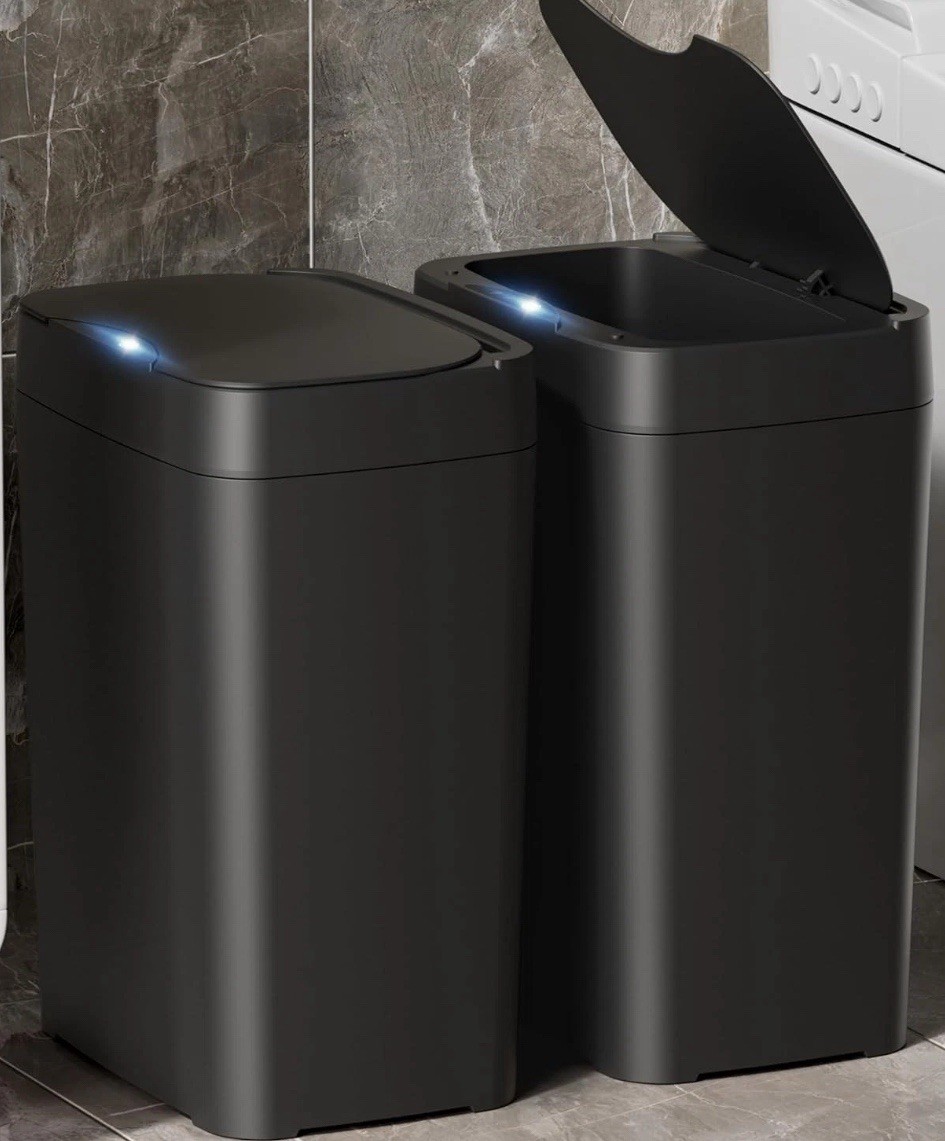 2 Pack 2.7 Gal Smart Trash Cans with Lid, Automatic -Black-NIB