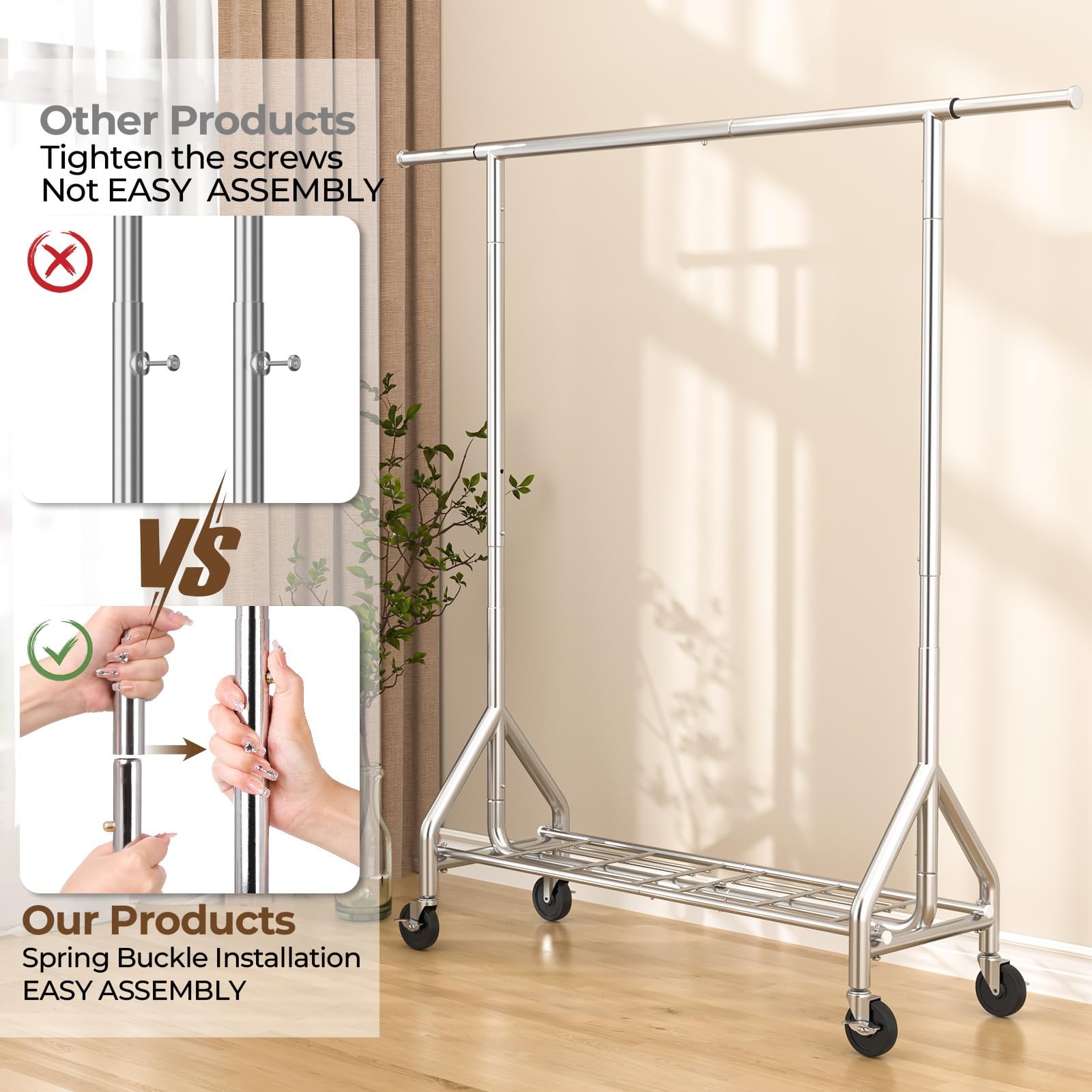 Heavy Duty Clothes Rack Load 450 LBS, Metal Garment Rack, Standing Rolling Cl…