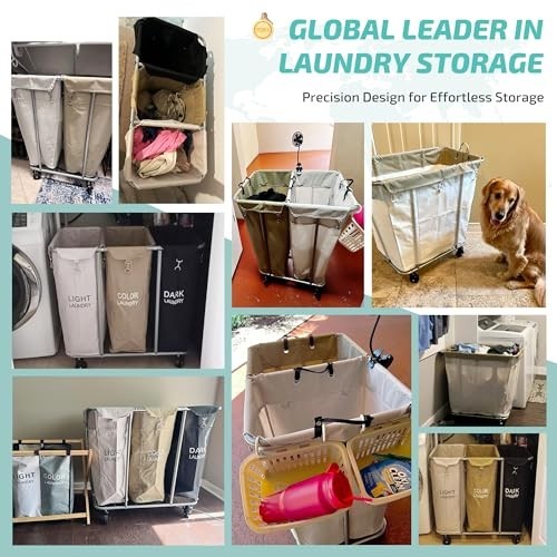 Rolling Laundry Cart 320L Capacity Heavy Duty Steel Frame Waterproof Lining