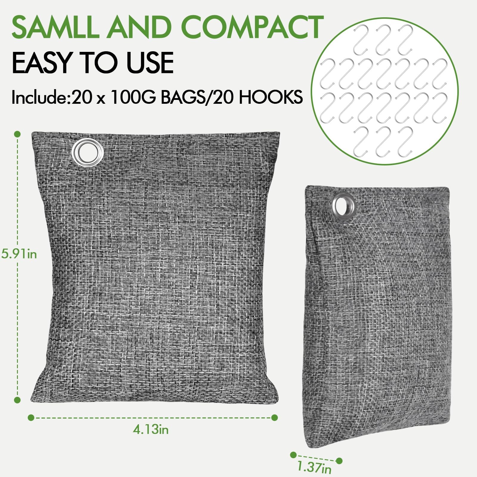 Best 20 Pack Activated Charcoal Odor Absorber 100g each with Hooks, Bamboo Air