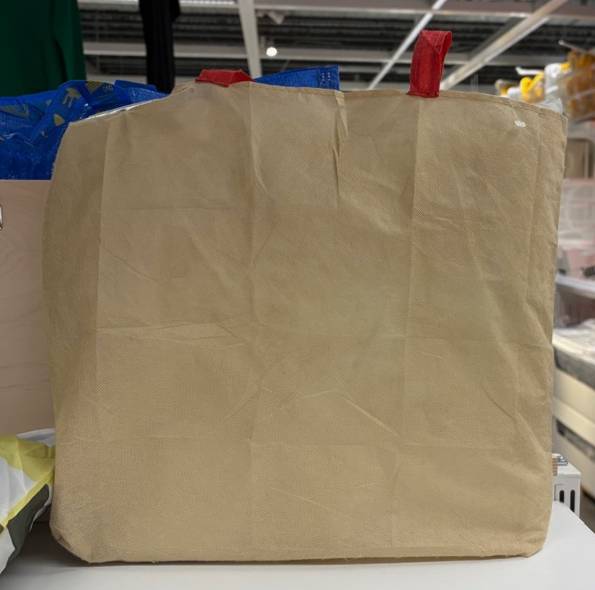 PLANTERING Carrier bag, light brown/red, 45×36 cm Ikea 60563596 / 605.635.96