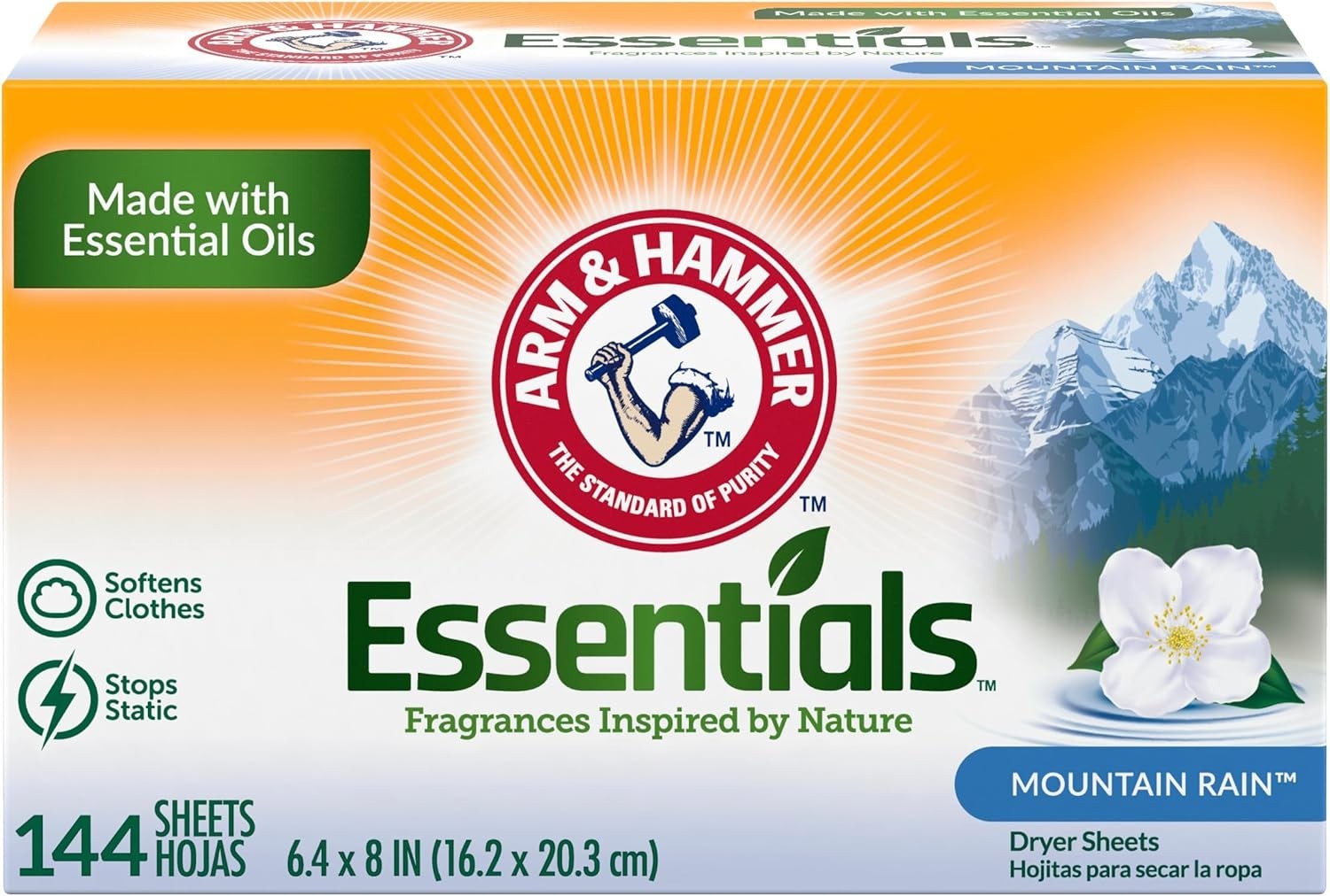 Mountain Rain Scented Fabric Softener Sheets – 144 Count for Soft, Fresh Clothes