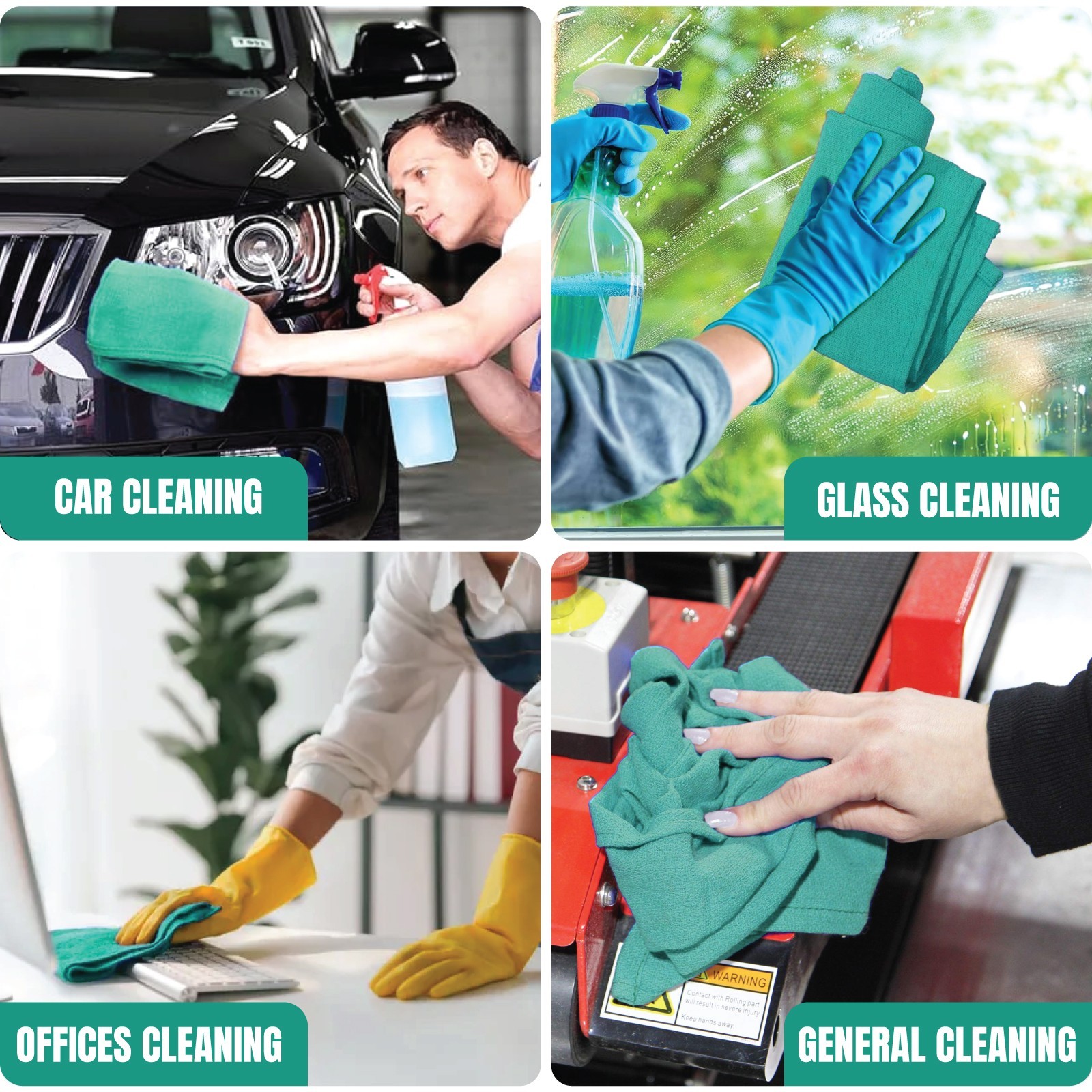 Premium Green Huck Towels for Cleaning – 15 x 27 inch Multipurpose Wiping Towels