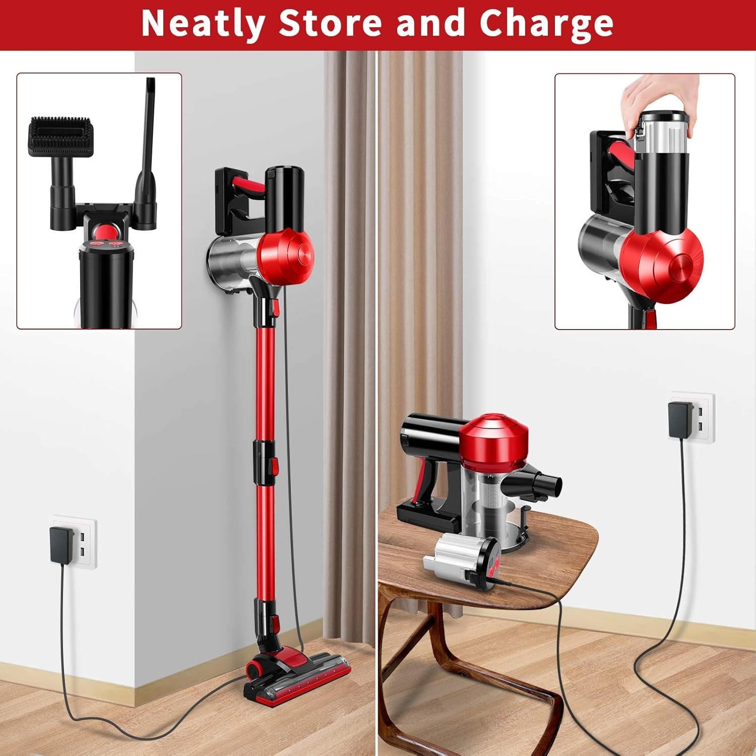 C150 Cordless Vacuum Cleaner Rechargeable with 2200mAh Detachable Battery, 18…