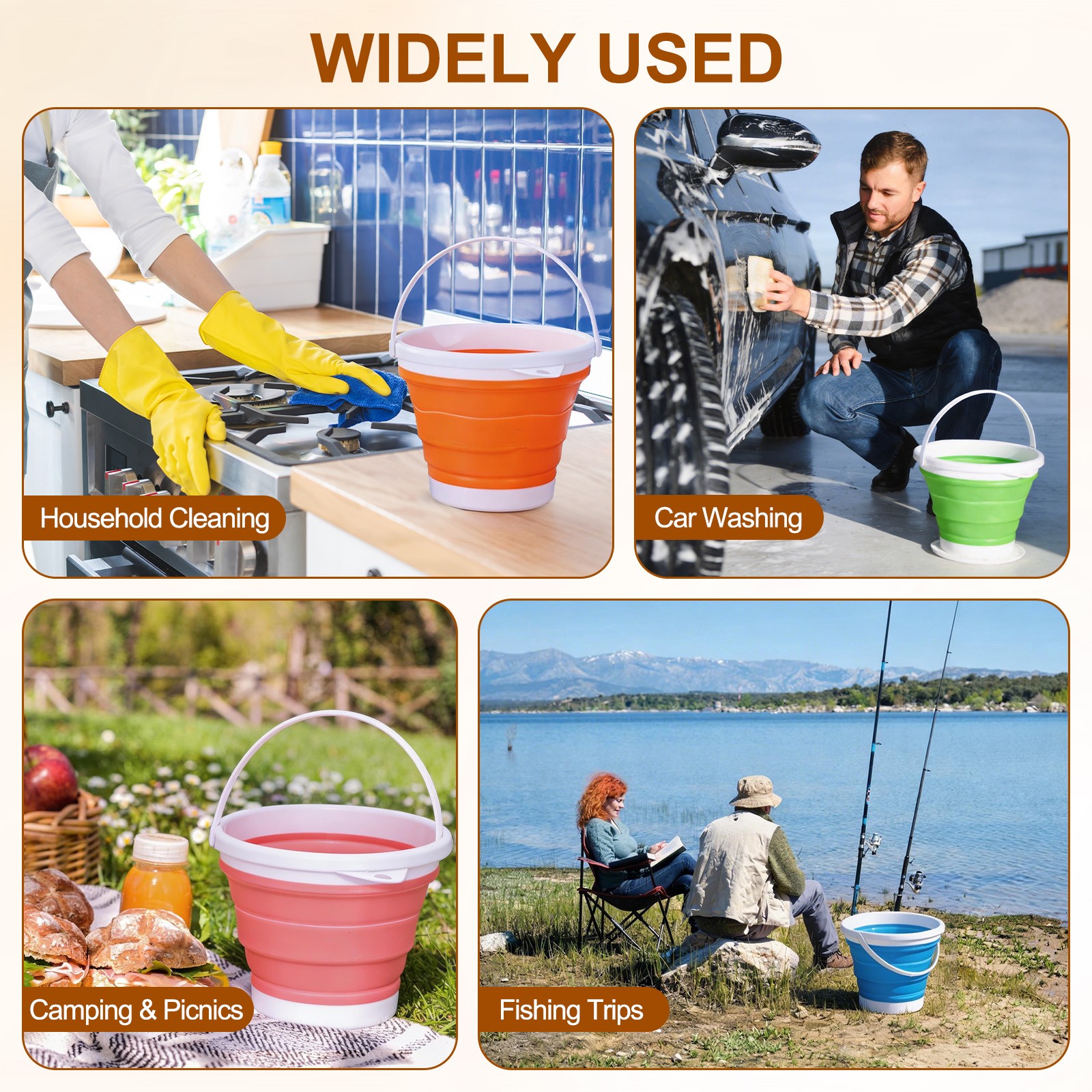 Collapsible Bucket 1.3 Gallon (5L) Small Foldable Bucket with Handle Orange